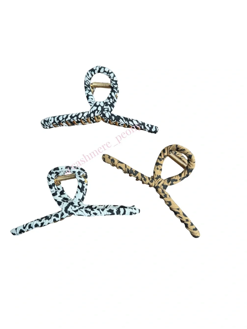 Animal Cheetah Leopard Cow Fabric Wrapped Gold Plated Metal Hair Claw Clips Set